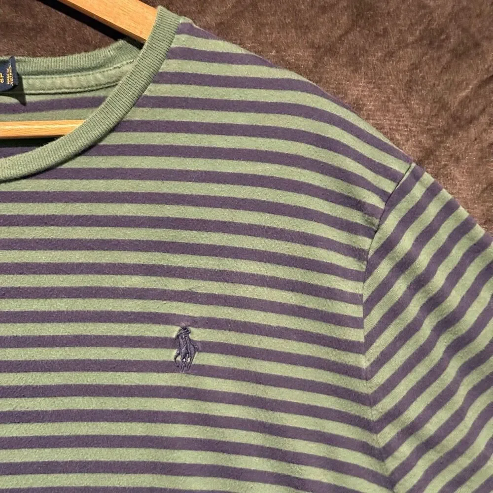 Polo Ralph Lauren Striped Tee Green Navy‎ Custom Slim Fit Mens XL Grunge Nirvana
